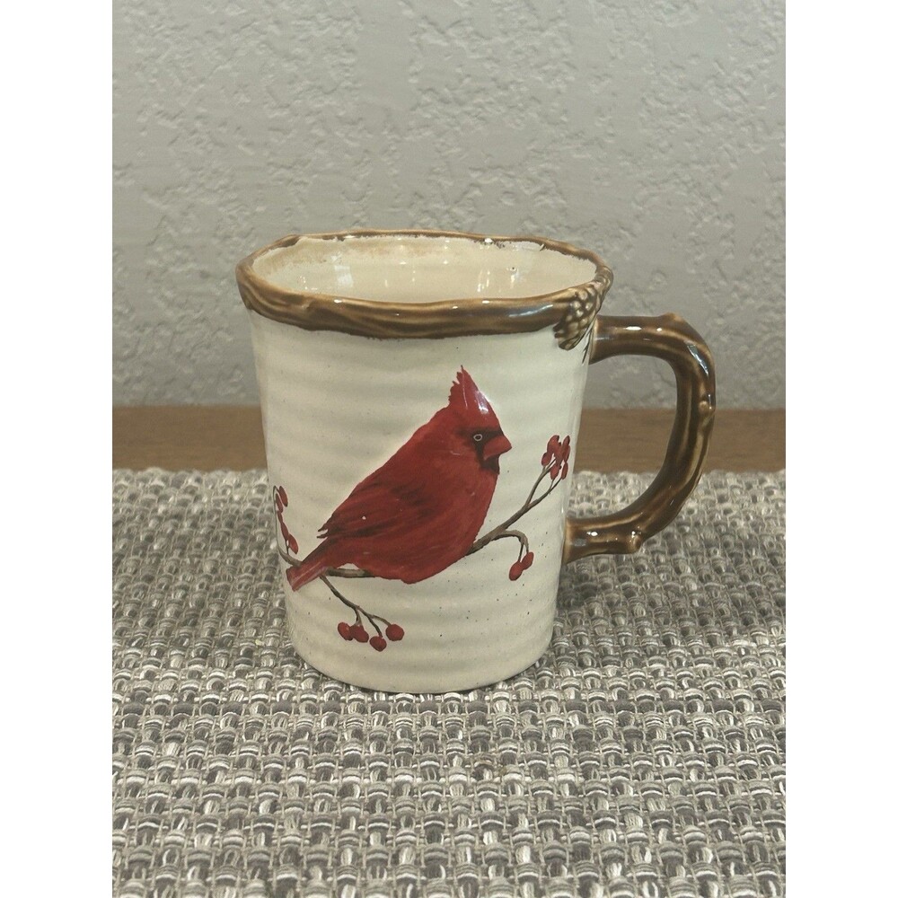 Cardinal Pinecone Embossed Ceramic Coffee Mug Cup St Nicholas Square Snow Valley